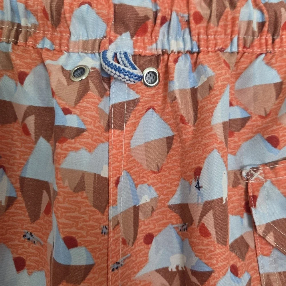 Peter Millar Swim Trunks Mens Large Orange Polar Bear Print Lined Seaside